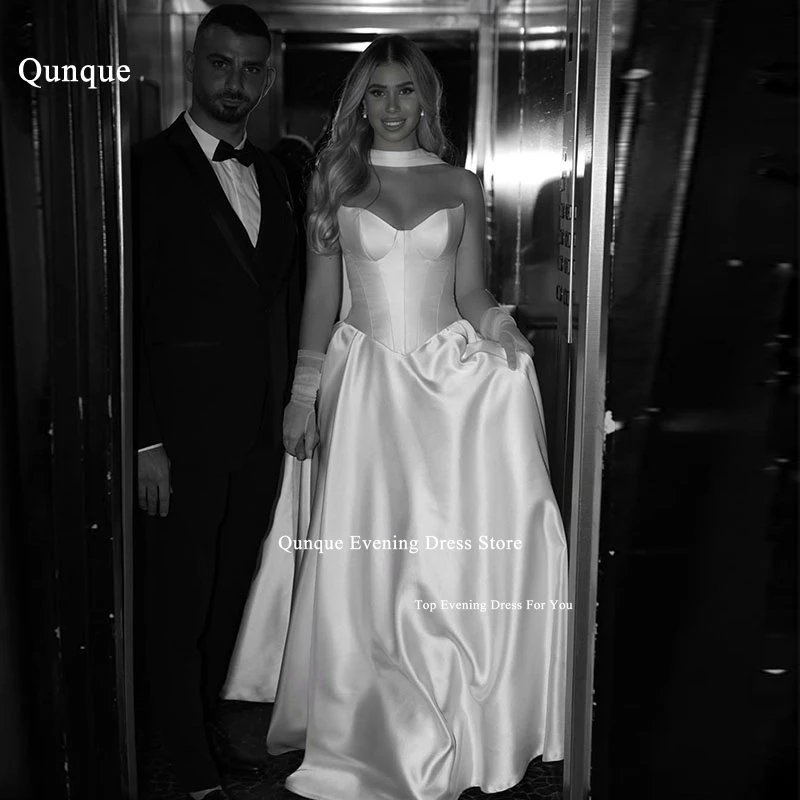 

Qunque Simple Wedding Dress With Cape Satin Sleeveless Bridal Gown Sweetheart Vestidos En Liquidación Envío Gratis Customized