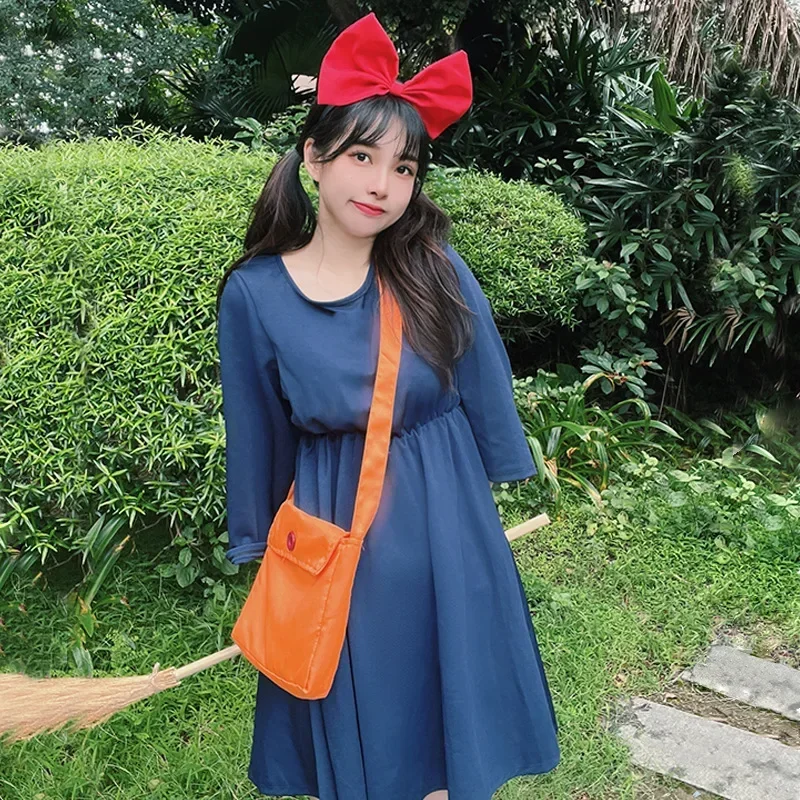 A Anime Kiki's Delivery Service Kiki Cospla Costume Part Full Set Headwear Bag Dresses Suits Child Woman Christmas Prom Uniform