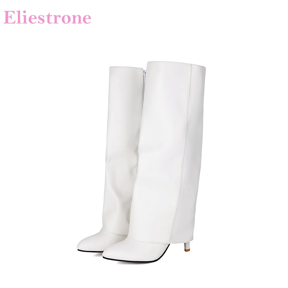 

2025 New Winter Mature White Black Women Knee High Boots Fashion Stiletto High Heel Lady Nude Shoes Plus Big Size 11 43 45