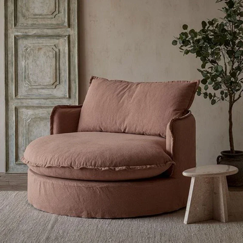 JJNordic Italian Light Luxury Round Sofa Chair Flannel Living Room Bedroom Single Leisure Chair