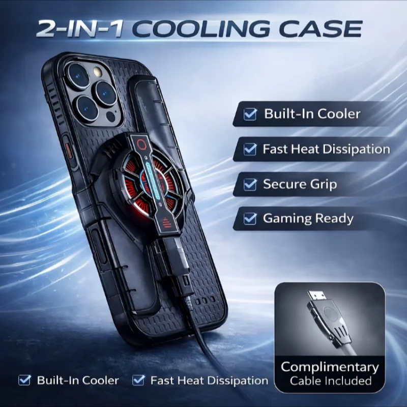 

Suitable for iPhone 16, 15, 14, 13 Pro Max – Universal Game Cooling Case with USB Powered Fan, Live Streaming Specific, Ultra-L