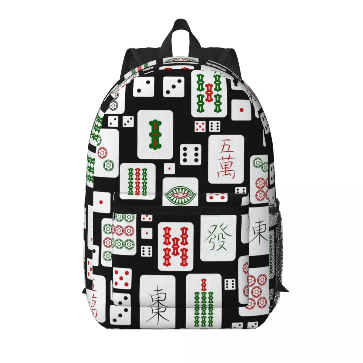 Mahjong Tiles Game Dice Student Backpack School Bag Hiking Travel Daypack for Boys Girls Bookbag Shoulder Bags