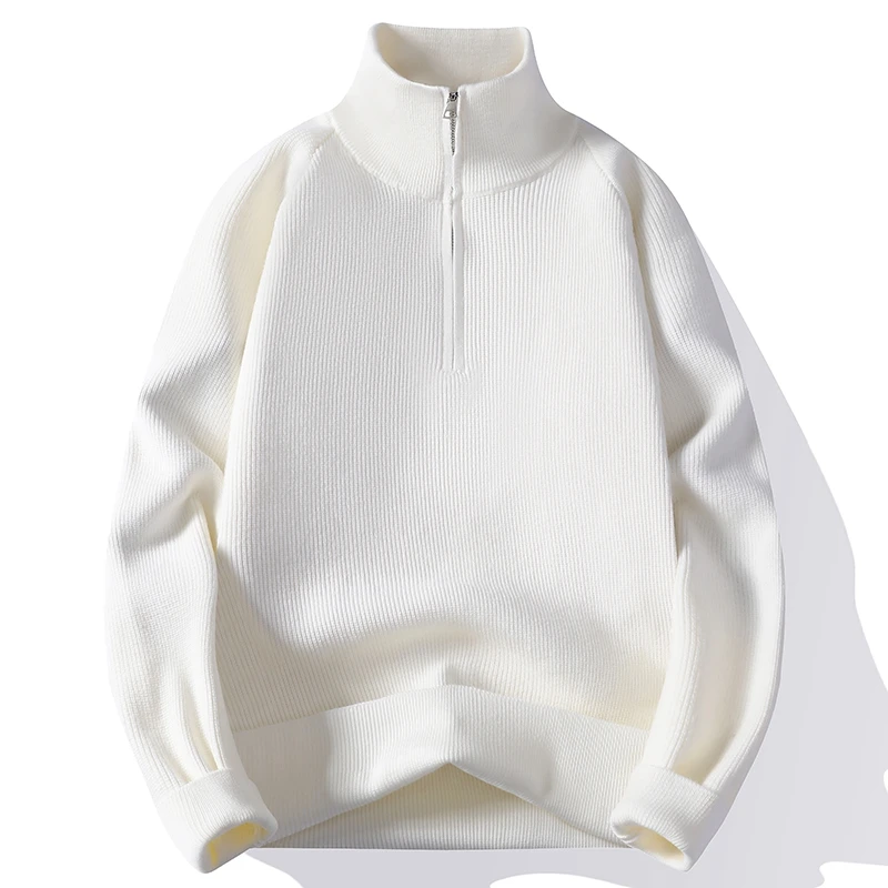 Autumn Winter Fashion Stand Collar Sweater Men Knitted Pullovers Solid Color Warm Casual Half Zipper Mens Knit Pullover Sweaters
