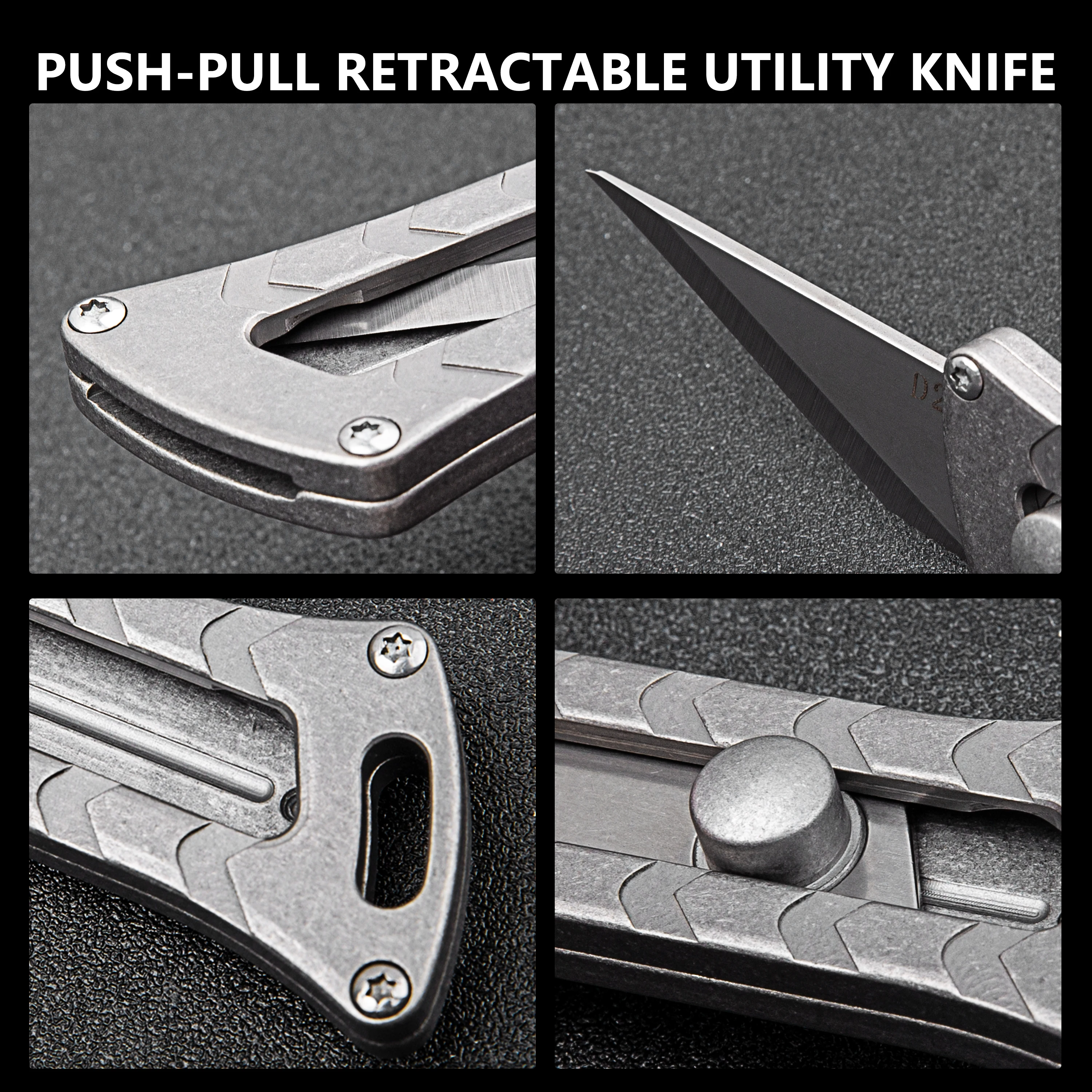 Titanium Alloy Utility Knife Push-Pull Retractable D2 Blade Cutting Tool Outdoor Portable Multifunction EDC With Pen Clip