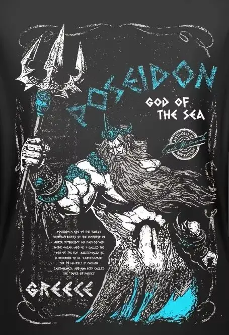 

Fashion Design Ancient Greek God of The Sea Poseidon Image Men's T-Shirt. Summer Cotton Short Sleeve O-Neck Unisex T Shirt New