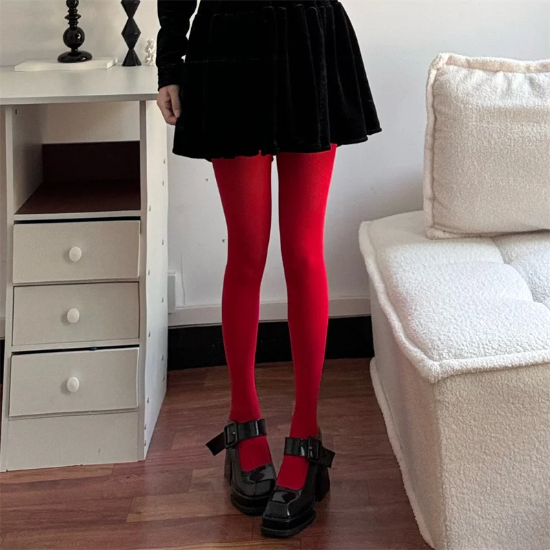 Velvet red pantyhose New Year's socks American retro pure desire new trend outside wearing pressure thin bottoming socks female