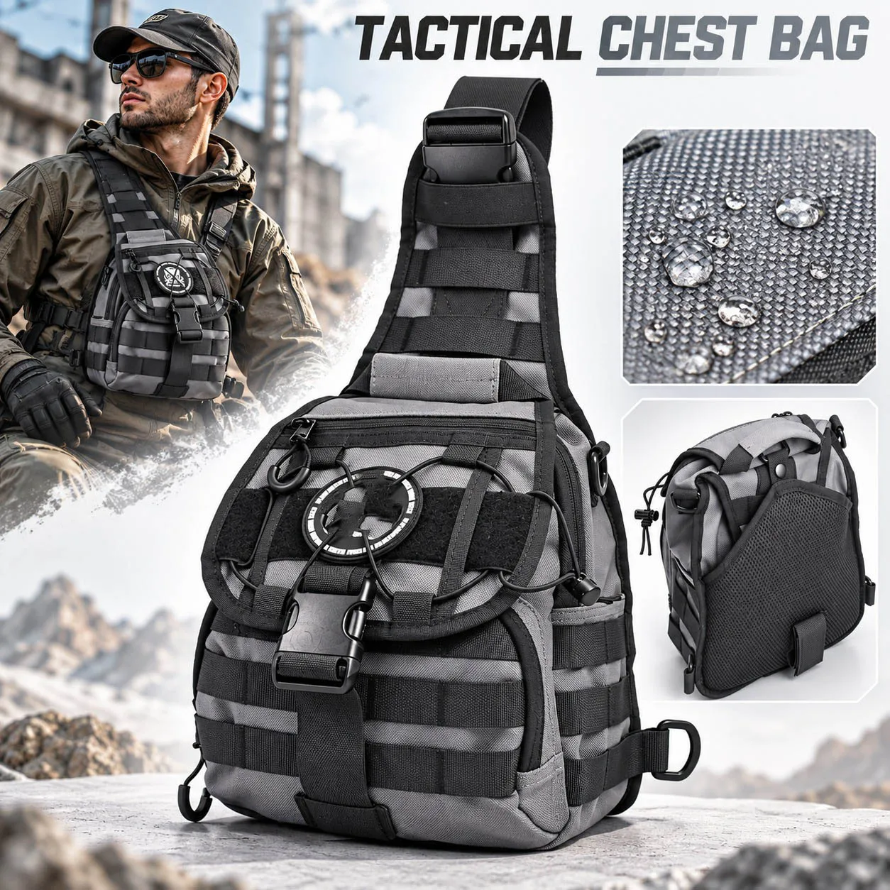 Tactical Chest Bag 1000D Nylon MOLLE Crossbody Sling Pack Large Capacity Techwear Shoulder Bag for Outdoor Travel Daily EDC