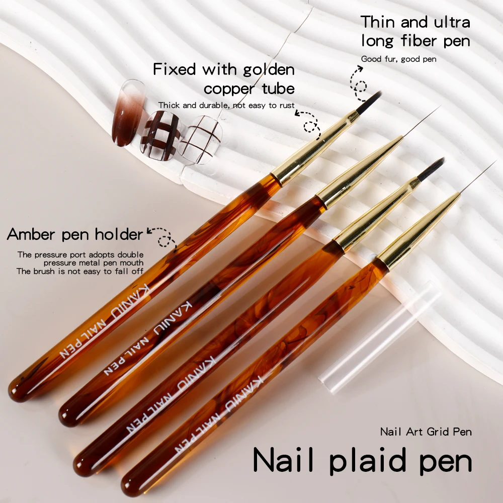 

Kaniu Ultra-Fine Amber Nail Art Pen Extended-Length Grid Pattern Pen Outline Drawing Pen Professional Nail Salon Tool