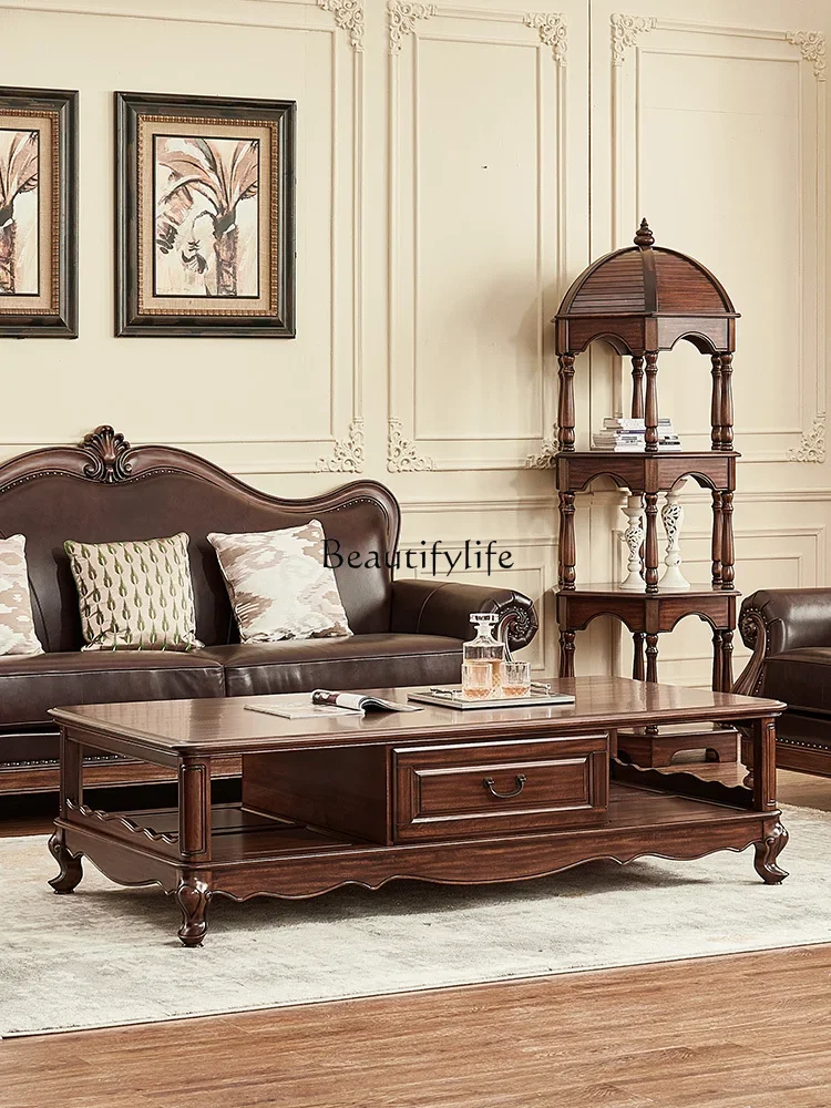 

yj7 All Solid Wood American Rectangular Coffee Table Black Walnut High-Grade Living Room Furniture