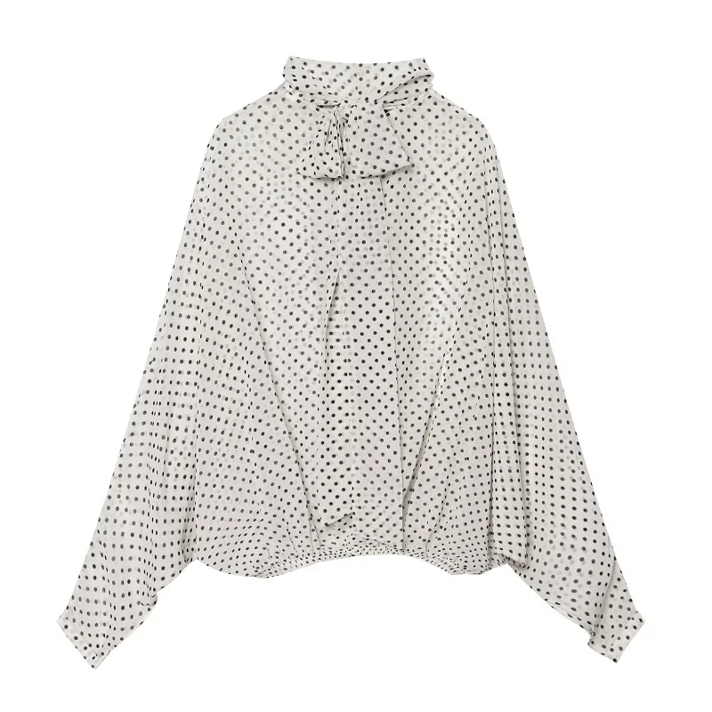 MUJER Polka Dot Blouses Woman Semi Sheer Women's Blouses and Skirts Set Holiday Beach Tops for Women Long Sleeve Casual Blouses view 4