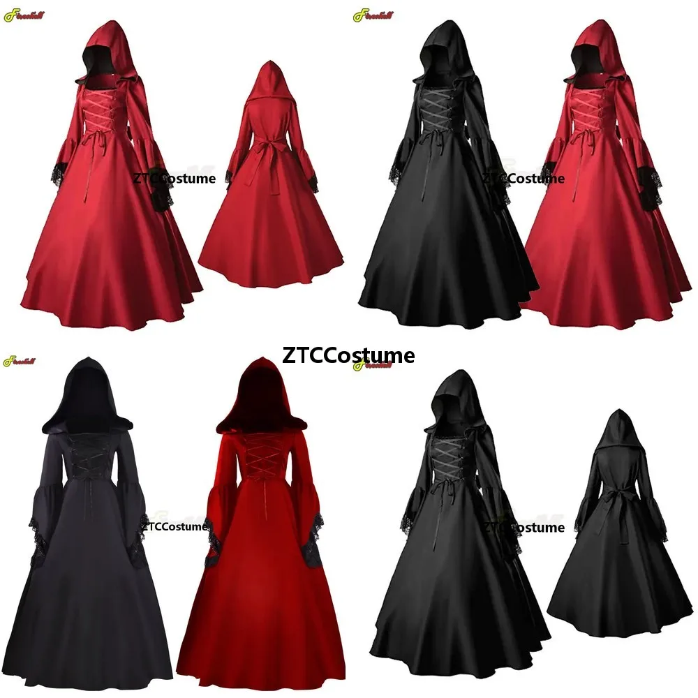 

Steampunk Medieval Celtic Women Long Sleeve Dress Renaissance Gothic Cosplay Costume Vintage Floor Length Hooded