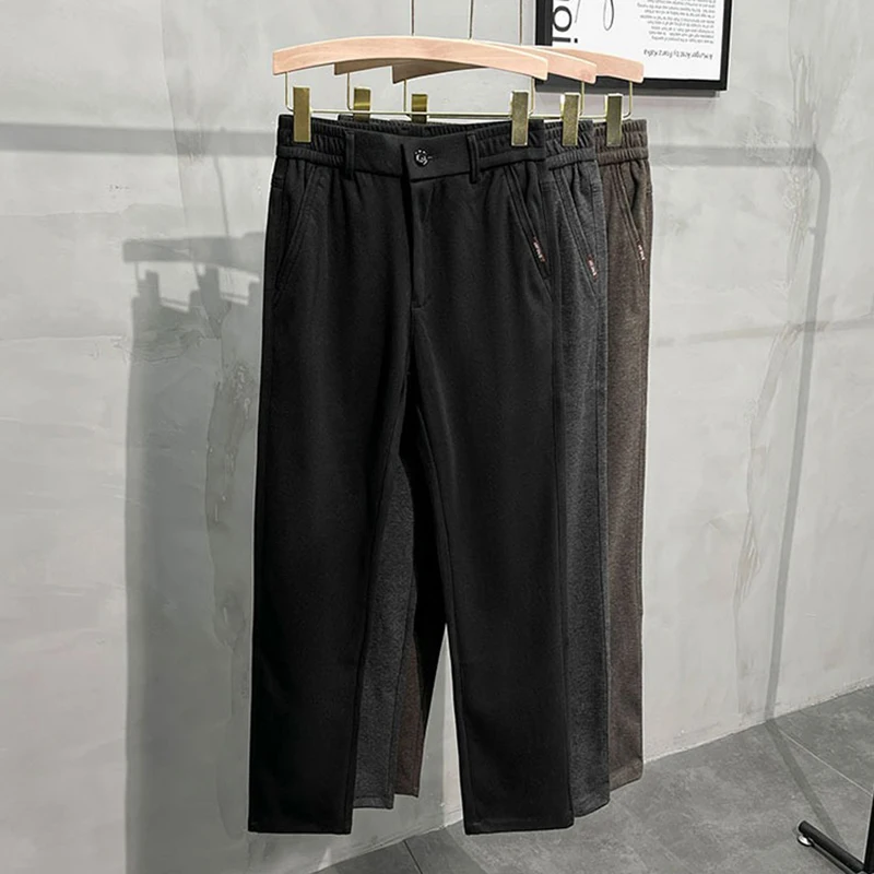 

Осенне-зимние новые универсальные модные мужские повседневные брюки: утепленные, приталенные, прямые, деловые, зауженные к низу