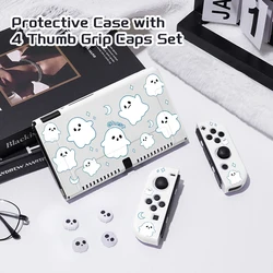 1 Pcs White ghost Protective Case Bundle with 4pcs Grip Caps For Nintendo Switch OLED