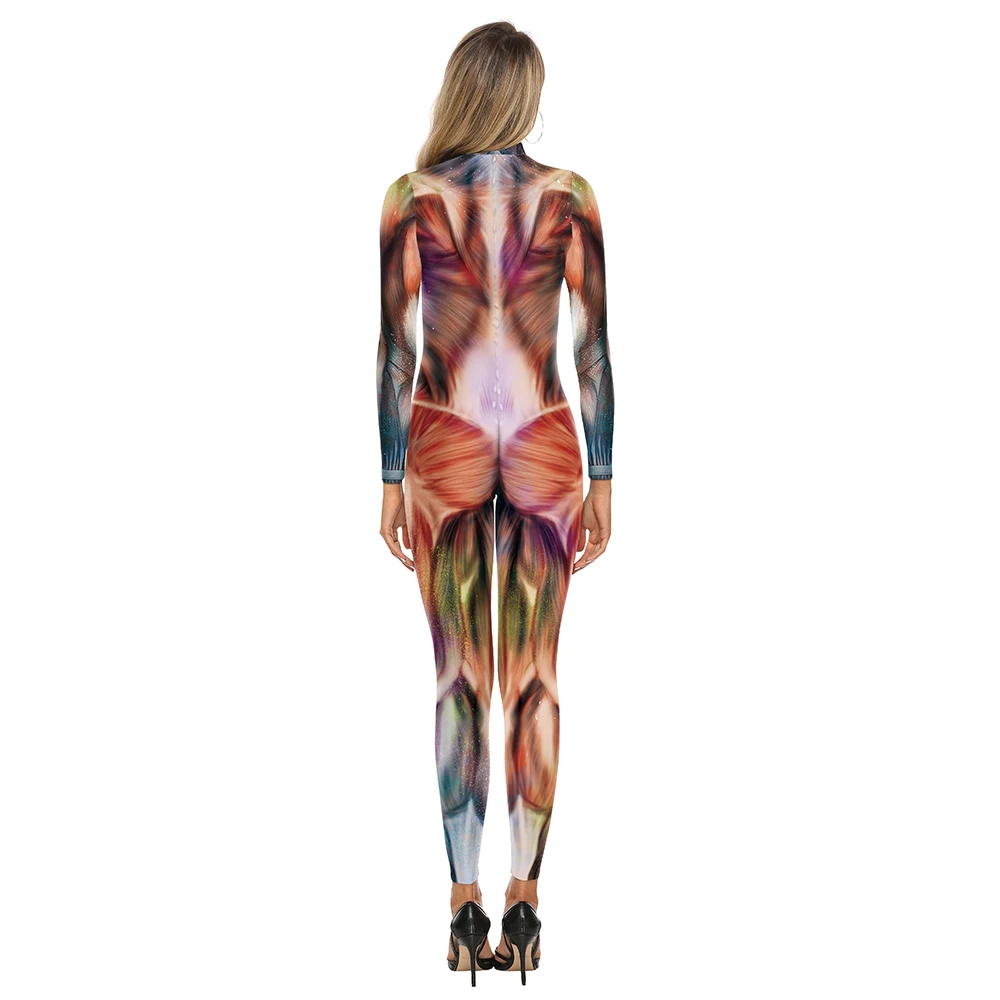 Musculoskeletal Printed Bodysuit Women's Performance Coveralls Stage Performance Jumpsuit Carnival Party Coverall Stretchy Suit