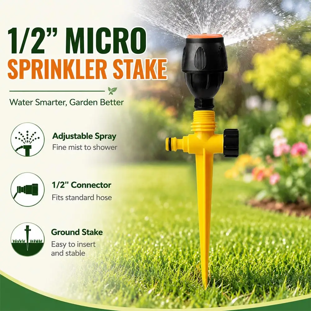 Garden Sprinkler Head with Ground Spike Base Automatic Rotating Sprinkler 360 Degree Garden Watering Nozzle Gardening Irrigation
