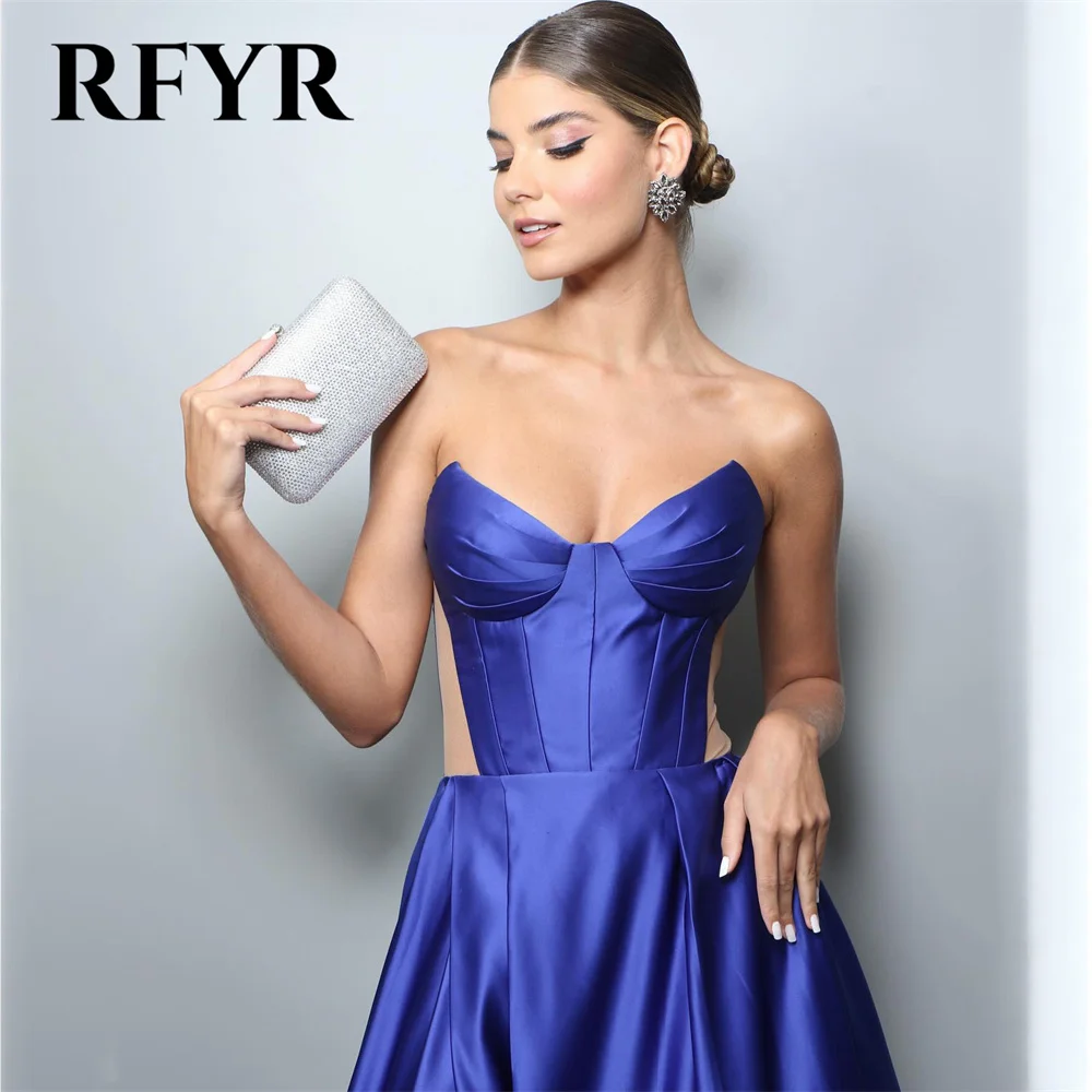 RFYR Royal Blue Prom Dress Stain A Line Celebrity Dress Women\'s Evening Dress Sweetheart Formal Gown with High Split Customized