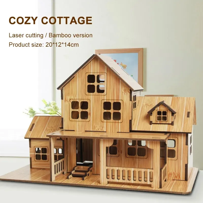 Puzzle 3D en bois pour enfants et adultes, modèle de chalet confortable, maison mécanique en bois faite à la main, kit de bricolage