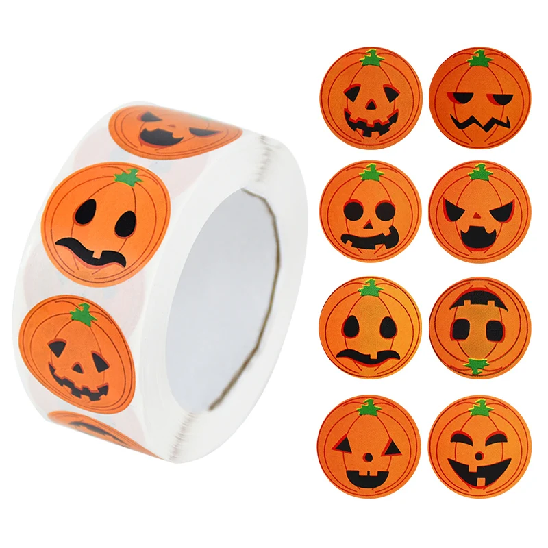 

500Pcs Halloween Pumpkin Sticker Ghost Skull Spider Pattern Label Sticker For Candy Gift Decoration Halloween Party Supplies