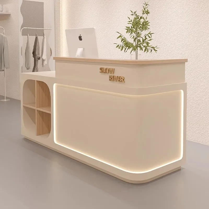for Simple Cream Style Reception Desk for Women's Clothing Store Small Bar Checkout Counter Beauty Salon Front Desk Cabinet