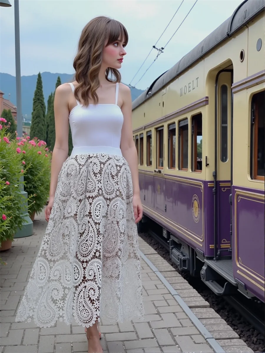 

Кружевные винтажные юбки миди, женские юбки с вышивкой и аппликацией, художественная женская многослойная лоскутная одежда, современный шик, элегантный, милый, классический