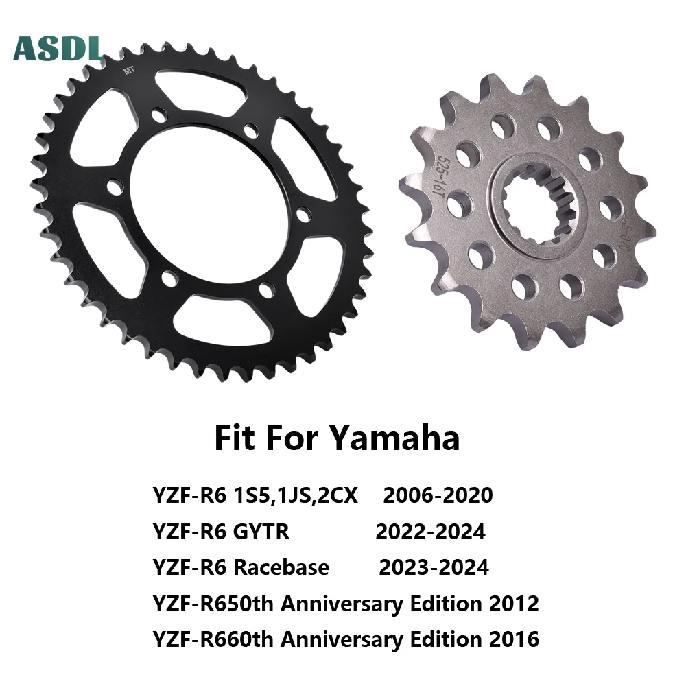 

525 45T 16T Motorcycle Front and Rear Sprocket For Yamaha YZF-R6 1S5 1JS 2CX 06-20 YZFR6 GYTR 22-24 YZF R6 Racebase 23-24 TDM850