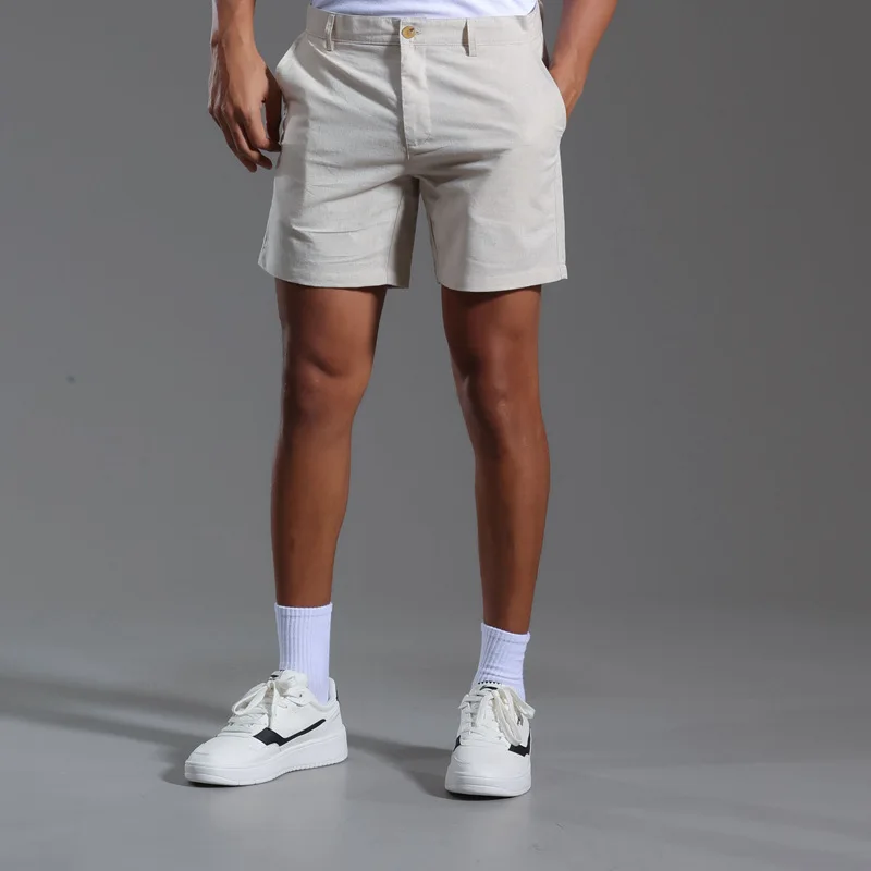 Office Casual Spring/Summer Men'S Shorts Solid Color Linen Shorts Pocket Button Design Pants Versatile Trendy Pants