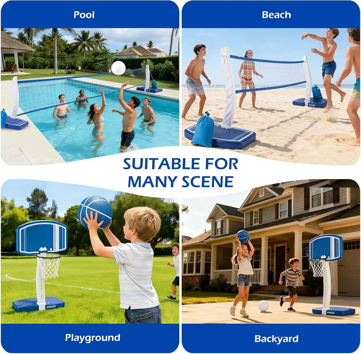 Above Ground Pool Basketball Hoop and Volleyball Net 2-in-1, Outdoor Water Game Toy for Kids Ages 3-12, Teens, Adults Family Poolside Summer Fun view 6