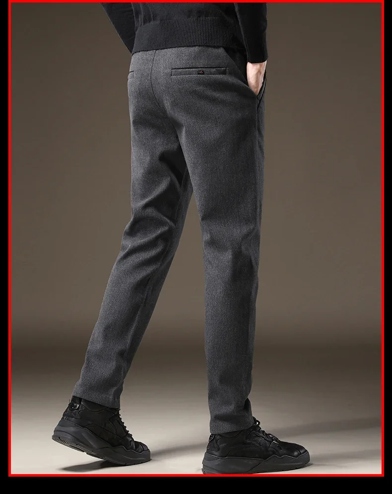 Hochwertige Herren-Herbst-Winter-Hose, Business-Stretch, Dick, Slim Fit, Arbeitshose mit Elastischem Bund, Gebürstet, Schwarz, Grau, Casual-Hose für Männer – Detail 12
