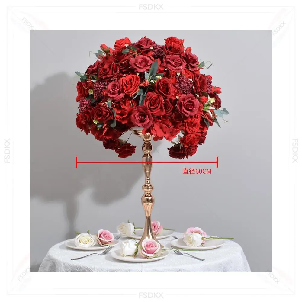 

FSDKX Most Popular Rose Flowers Red and White Wedding Centerpieces Artificial Flower Balls for Wedding Backdrop Decoration