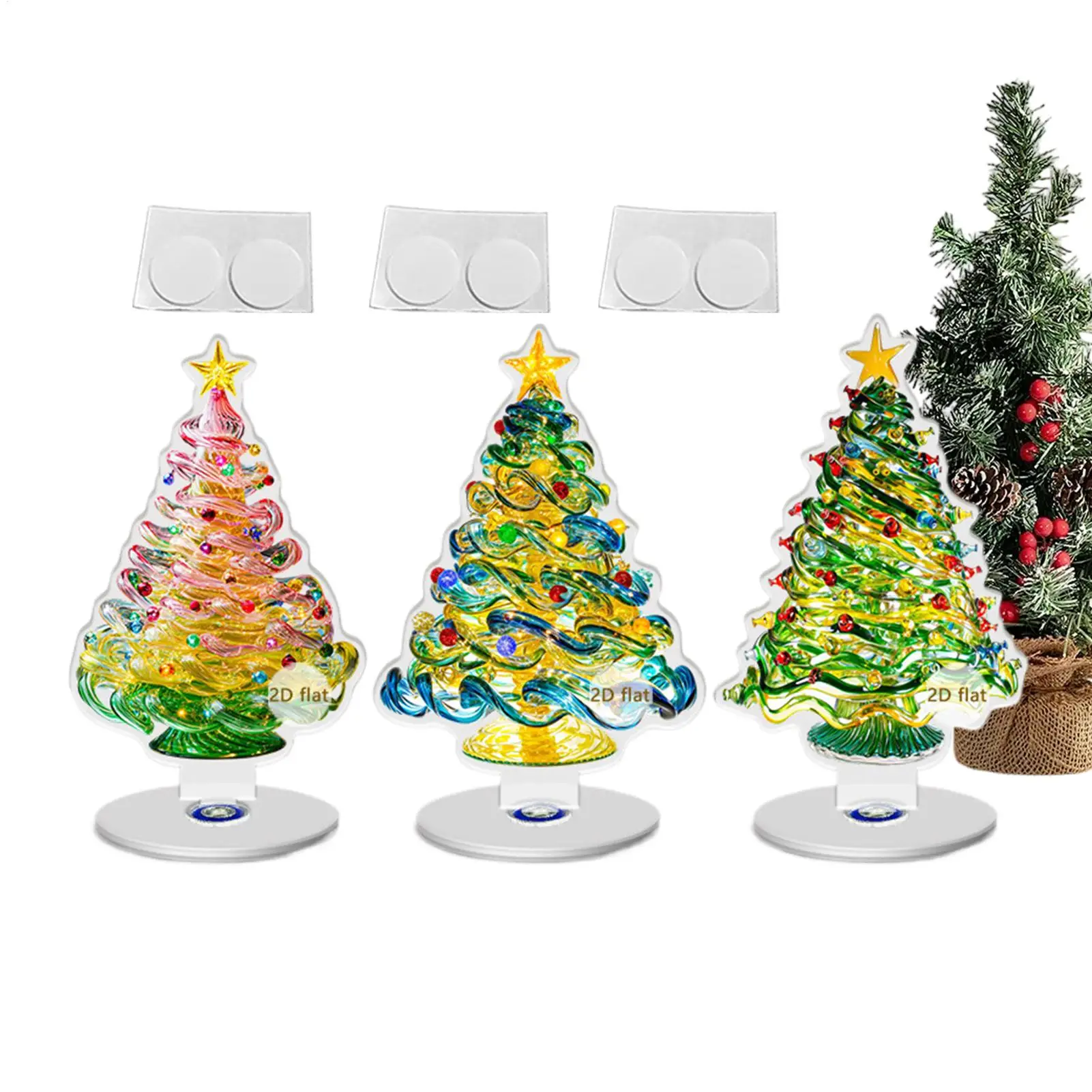 Tabletop Christmas Tree Figurines 2D Acrylic 3 Pieces Festival Sculpture Christmas Tree Desk Ornament For Party Tabletop Mantel