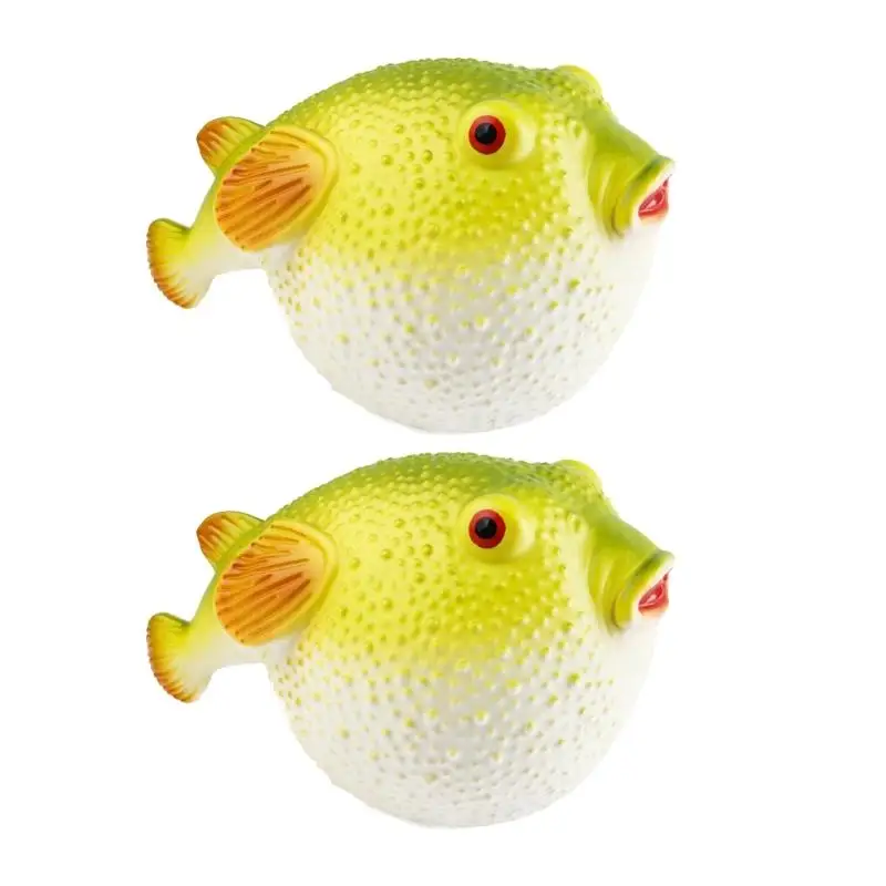 2pcs Portable Rubber Pufferfish Model Plastic Animal Model Suitable for Marine Life Enthusiasts Animal Figure Collectors