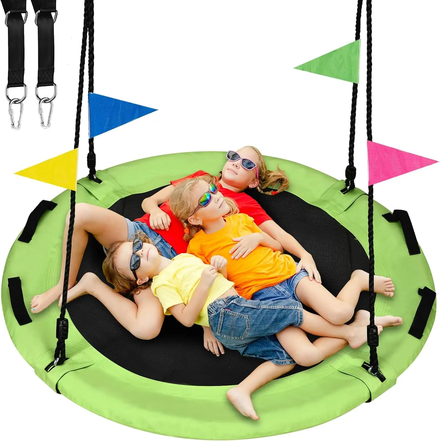 

48 Inch Large Saucer Tree Swing, 900lbs Capacity, Adjustable Straps, for Outdoor Playground, Green