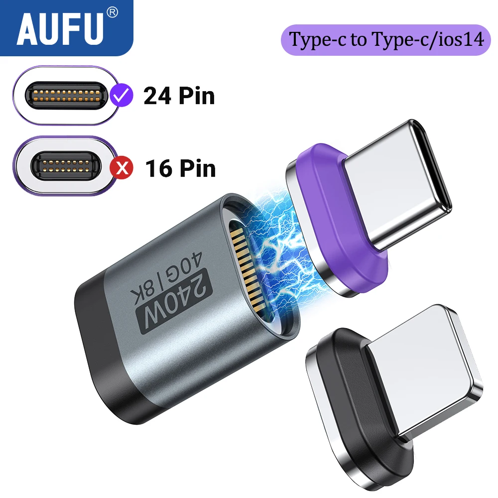 AUFU 240 W magnetischer USB-C-Adapter, schnelles Aufladen, Typ C auf USB-C-USB4-Anschluss, 40 Gbit/s, 8 K60 Hz, für Thunderbolt 4 3 iPhone 16 MacBook