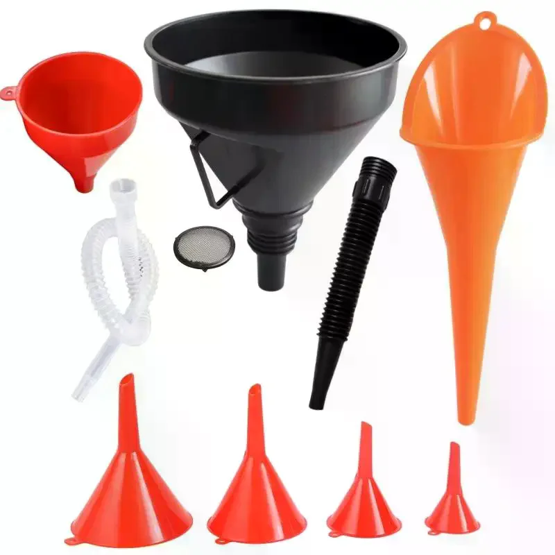 1Set Automotive PP Funnel Set Wide Mouth Fuel And Oil Multi-use Flexible Right Angle Funnels For Water Coolant And Engine Oil