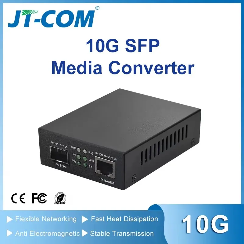 JT-COM 10G SFP + الألياف إلى RJ45 محول الوسائط SFP + 10/100/1000M/10G محول إيثرنت جهاز الإرسال والاستقبال متوافق مع سيسكو الخ