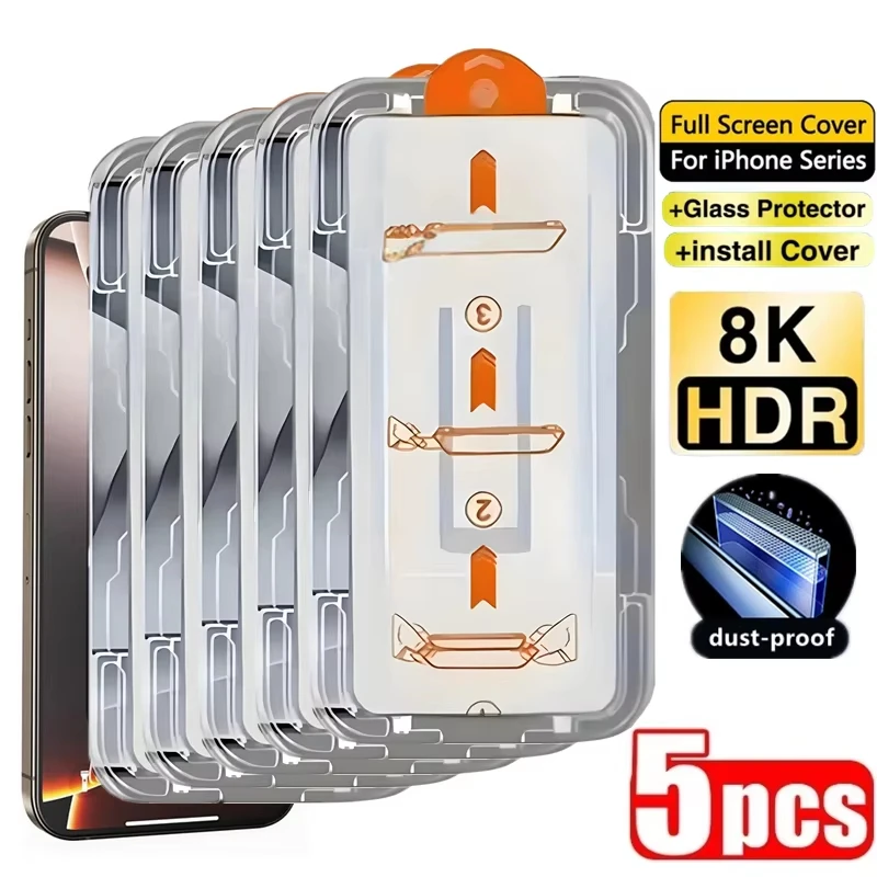 

5PCS Easy Installation Tempered Glass For Xiaomi Redmi Note 13 12 11 Pro 10 8 7 9 11S 12s 10s 14c 13c 12c 10c Screen Protectors