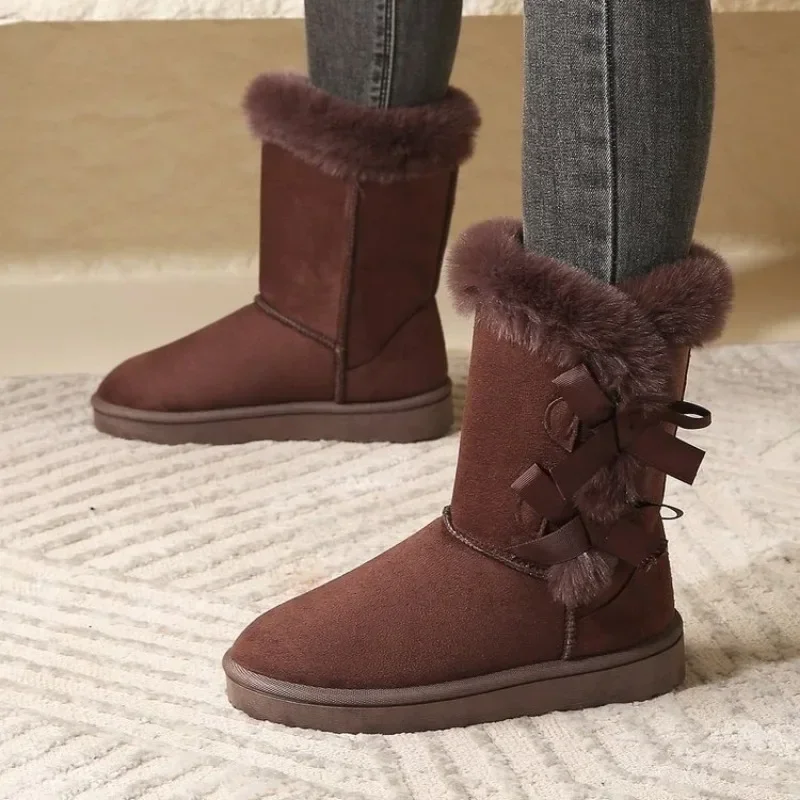 2024 New Thick Plush Thick Sole Non-slip Fashion Solid Color Button New Women Boots Classic Retro Brown Long Boots