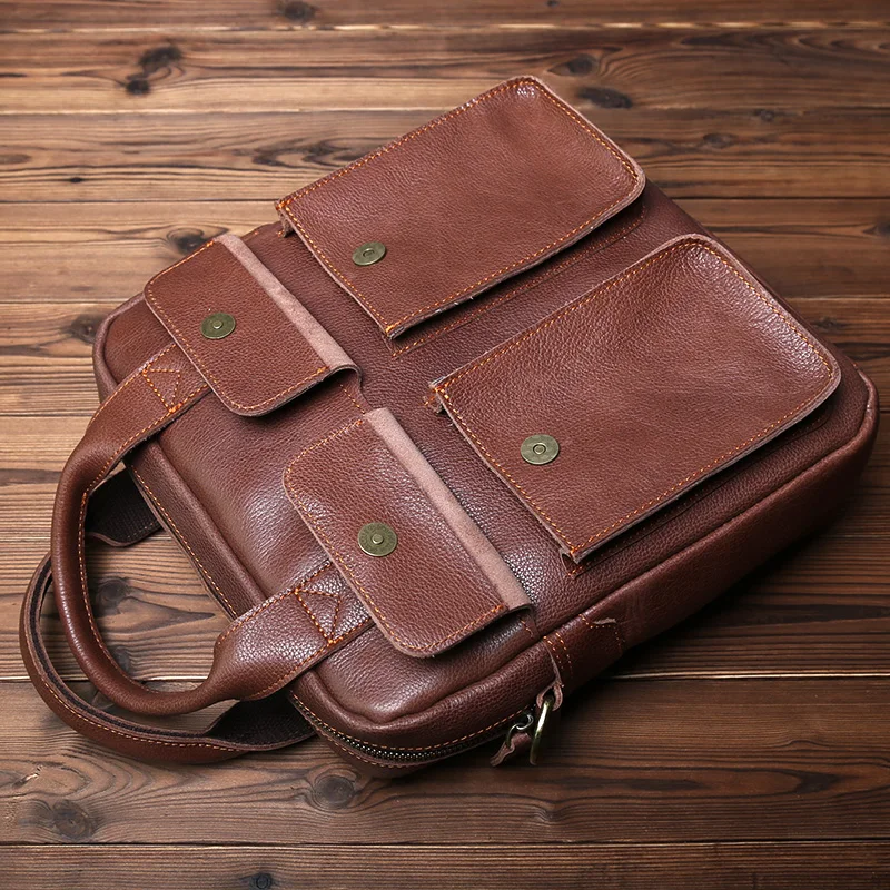 NZPJ Neue Retro Leder herren Handtasche Top Schicht Rindsleder Vertikale Einzigen Schulter Umhängetasche Briefträger Aktentasche Computer Tasche – Detail 14