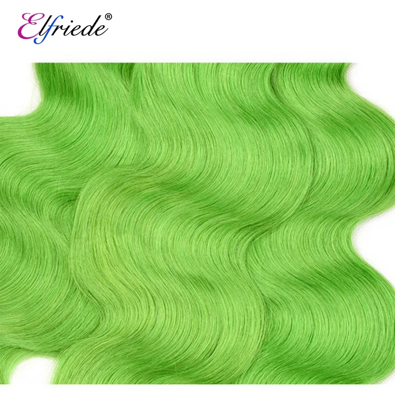 Elfriede # fasci di capelli precolorati con onda del corpo verde con trame di capelli umani Remy frontali al 100% 3 fasci con frontale in pizzo 13x4