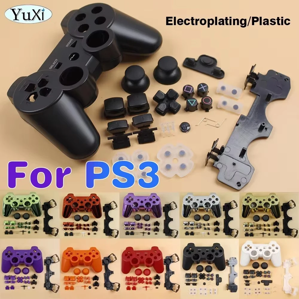 1Set untuk pengendali nirkabel PS3 casing cangkang perumahan untuk PlayStation 3 Set penuh tombol dalam bingkai berdiri plastik berlapis ganti