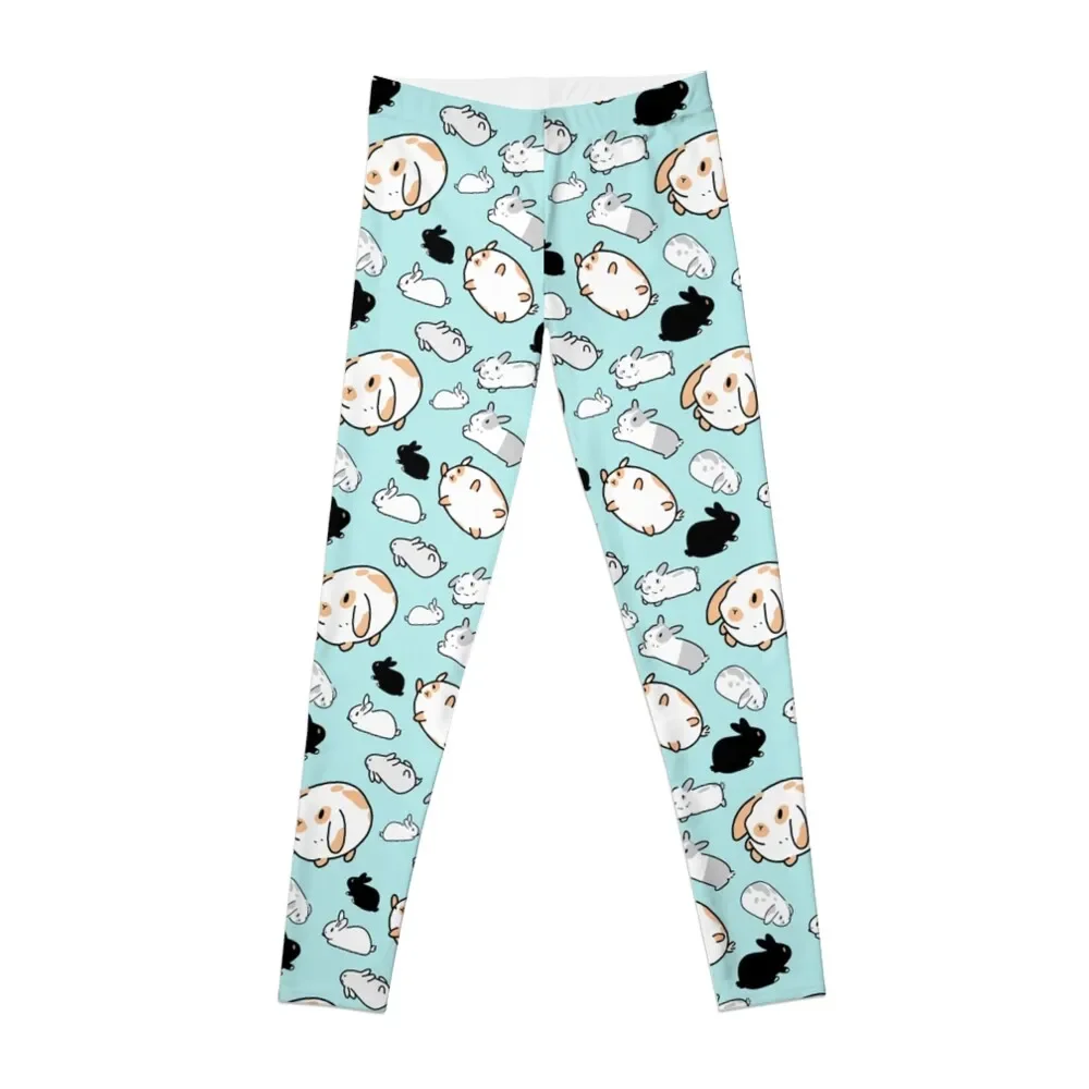 

Bunny Rabbit Pattern on Pastel Blue Leggings gym's clothing flared Womens Leggings