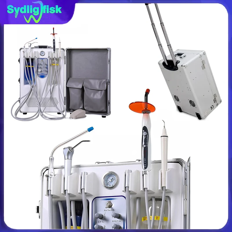 Dental Portable Delivery Unit Air Compressor Suction System 6Hole with Light Curing Ultrasonic Scaler Portable Dental Accessory