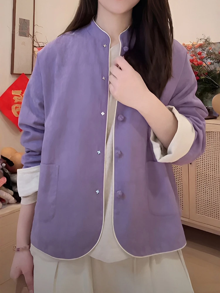 

Double-Sided Dual-Wear Contrast Color Short Jacket Embroidered Stand Collar Retro Chinese Style Spring Autumn New Fashion Lad...
