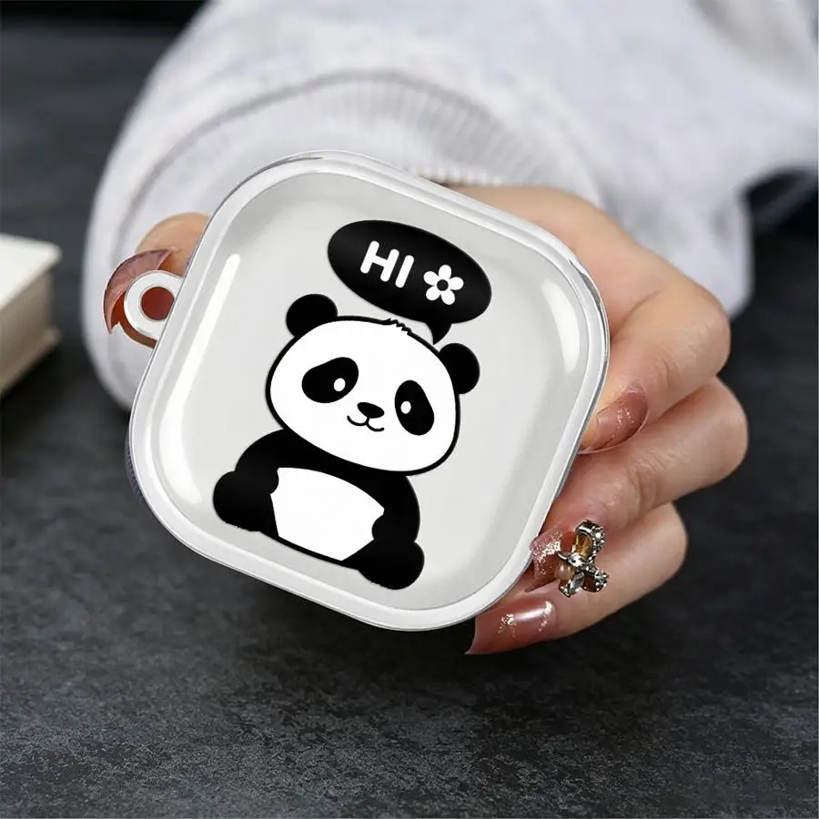 Chinese Panda Design Clear Earphone Cases Cover With Hook Case For Samsung Galaxy Buds 3Pro 2 4Pro Live 2Pro 3 FE 4 Pro