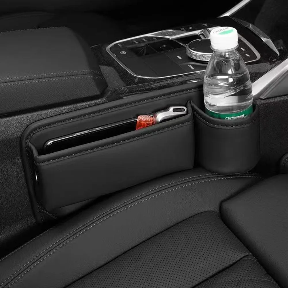 Universal Car Seat Gap Organizer Storage Box Multifunction Leather Crevice Side Storage Pocket Wallet Keys Card with Cup Holder view 4