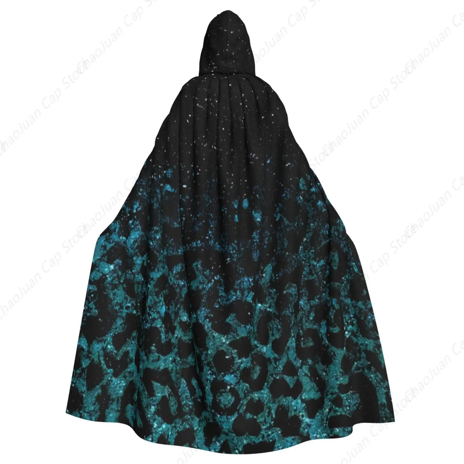 Green Glitter Leopard Print Hooded Robe Cloak Men and Women Adjustable Tie for Halloween Party Cosplay Costume