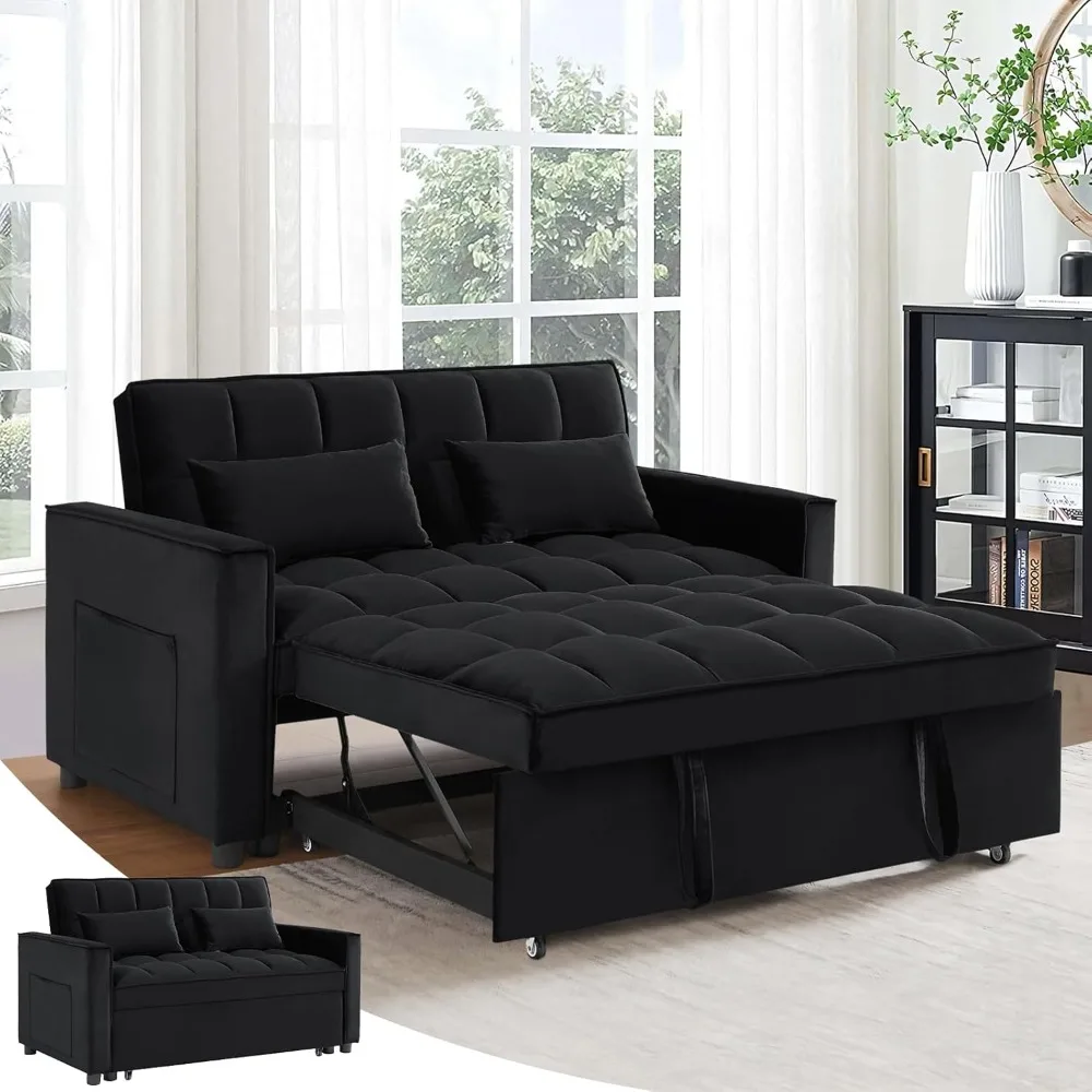 3-in-1 umwandelbares Schlafsofa, modernes Loveseat-Futon-Couch aus Samt mit ausziehbarem Bett, kleines Love-Seat-Loungesofa mit Liegesitz