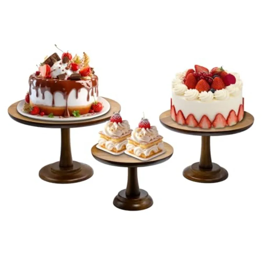 

3 Pcs Acacia Wood Cake Stand Set 12 Inch Round Wooden Wedding Cake Stand for Festive Dessert Display Cake Display Stand for Wed