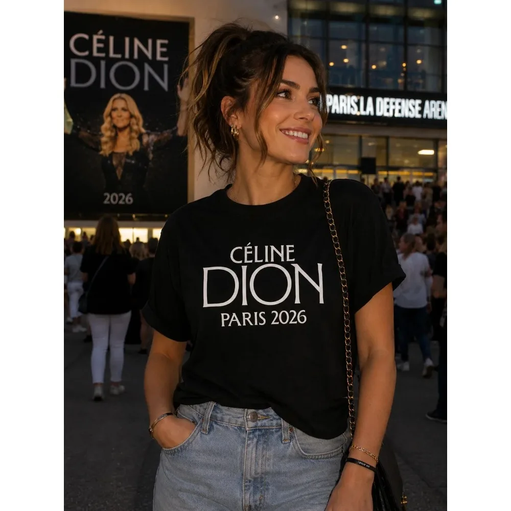 Camiseta Oversize Unisex con Estampado de Celine Dion Paris 2026, Colección Verano 2026, Ropa Urbana a la Moda, Camisetas a Juego para la Familia