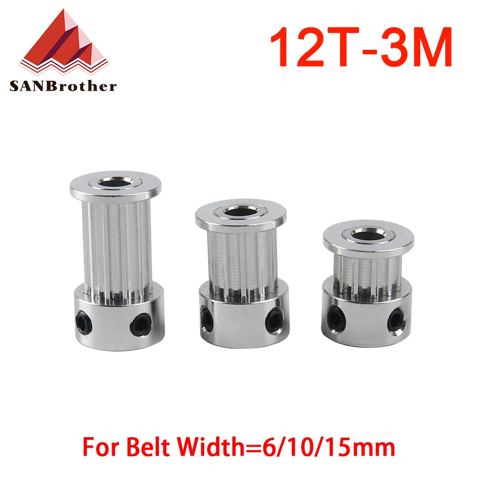 12T M3 Timing Pulley 3M 12 Teeth Bore 4/5/6/6.35mm Synchronous Wheels Gear Part For Width 6/10/15mm Belt 3D Printer Parts